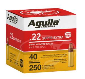 Aguila 1B221100 Standard High Velocity 22 LR 40 gr Copper-Plated Solid Point Rimfire Ammunition 250 Rd Box