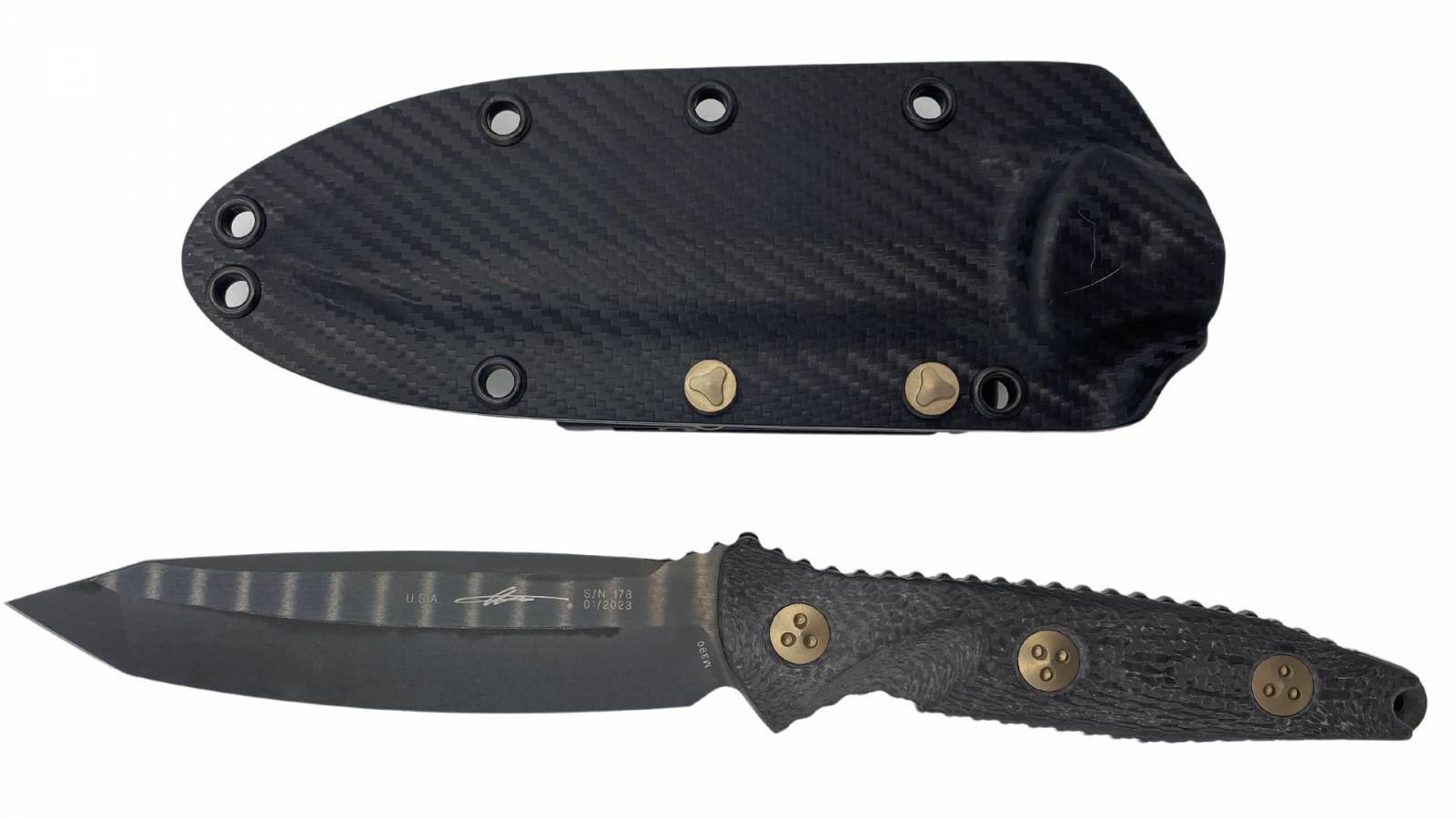 Microtech Alpha T/E Black DLC Carbon Fiber Handle Signature
