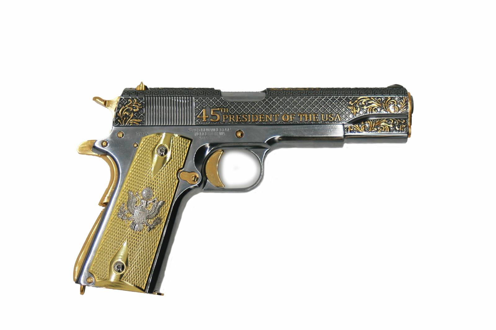Auto Ordnance 1911A1 Trump 45 Nickel Plated w/ Gold Accents