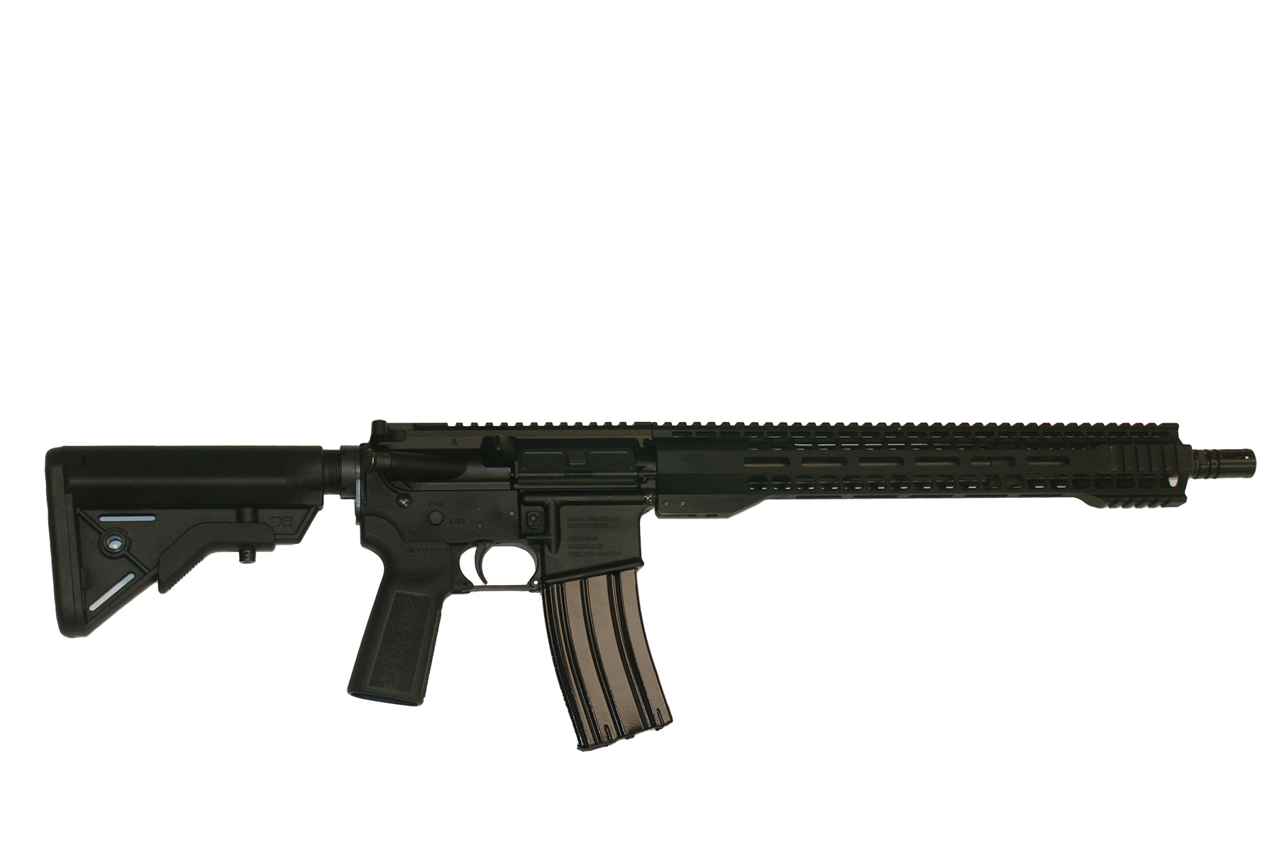 This Radical Firearms RF-15 is chambered for 5.56x45mm, comes with one thirty round magazine, B5 Bravo collapsible stock, B5 grip, and SHR handguard.