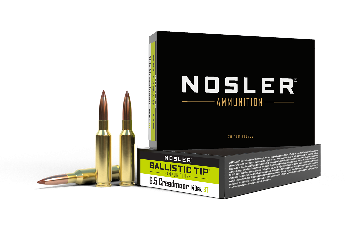 Nosler 6.5 Creedmoor Ammo 6.5mm Creedmoor 140 Grain Ballistic Tip Brass