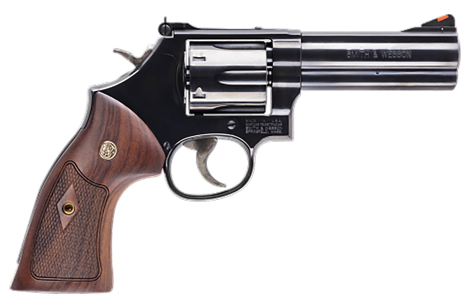 Experience history and legendary performance with the Smith & Wesson Classic Model 48 Revolver. This blued carbon steel firearm features a 4' barrel, adjustable sights, and wood grips—a perfect blend of timeless design and modern advantages.