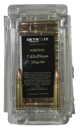 Detroit Ammunition Co Detroit Ammunition Subsonic 7.62x39mm 220 Gr RN Am...