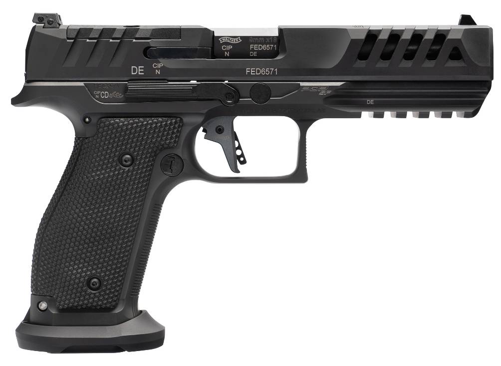 The all-new Walther PDP Steel Frame pistol is chambered in 9mm, has a 5' barrel, comes with three twenty round magazines, and is optics ready.