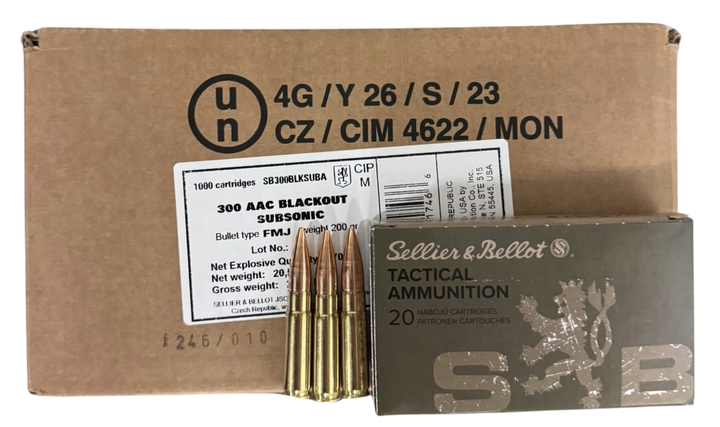 SB SELLIER & BELLOT 300BLK 200GR FMJ SUBSONIC BRASS AMMUNITION 1000rd CASE