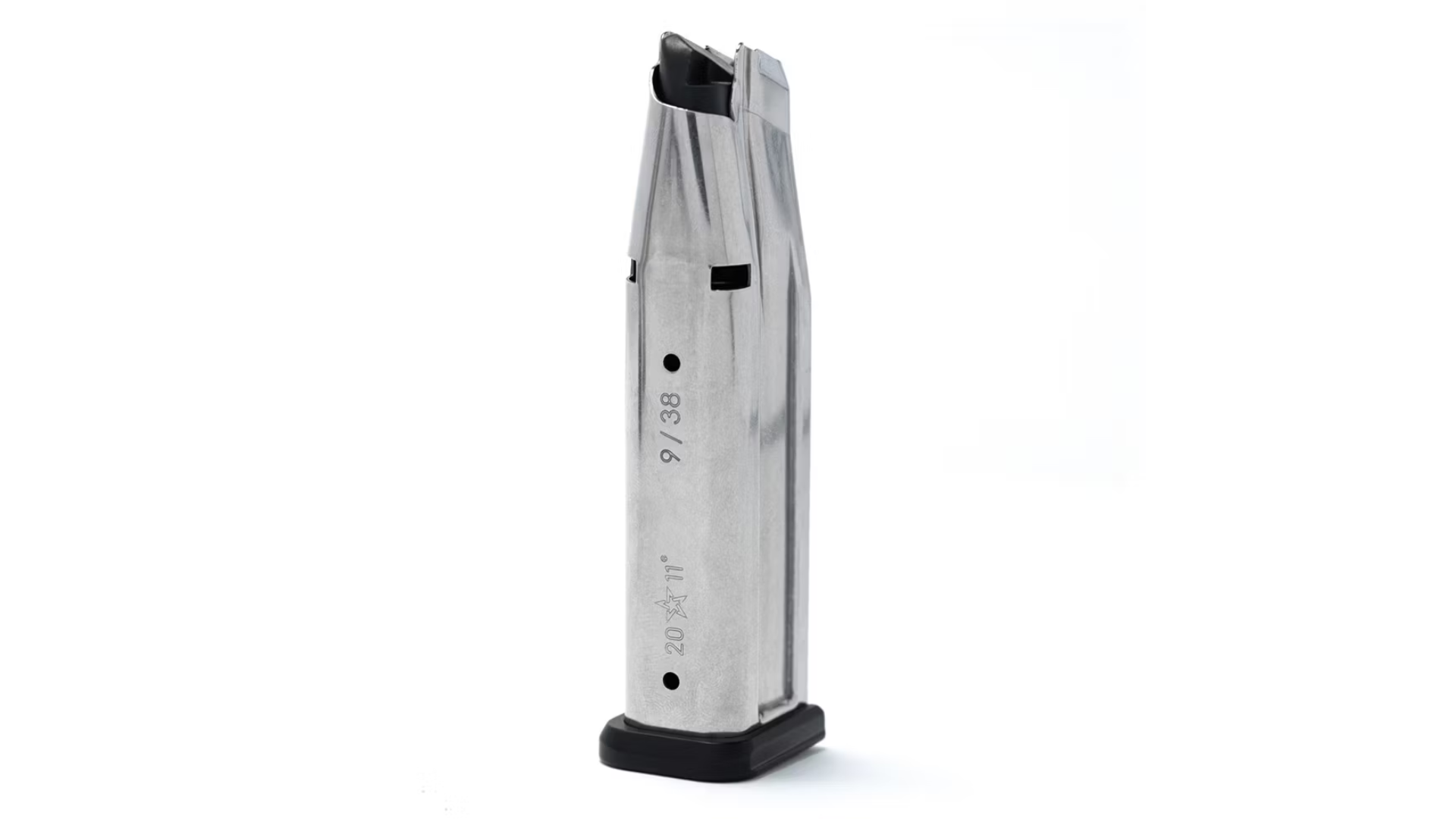 This stainless steel magazine works in all 2011 pistols with standard length grips and fits flush with the magwell.