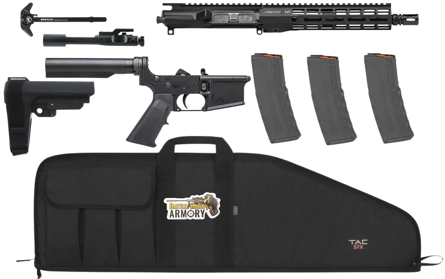 Aero Precision AR-15 10" 300 Blackout Pistol Kit, Complete Lower, 10" 300 BO Upper, Nitride BCG, Breach Charging, SBA3 Brace, 3 Mags, Range Bag - Use code "AeroDot" for Free Red Dot and Free Shipping