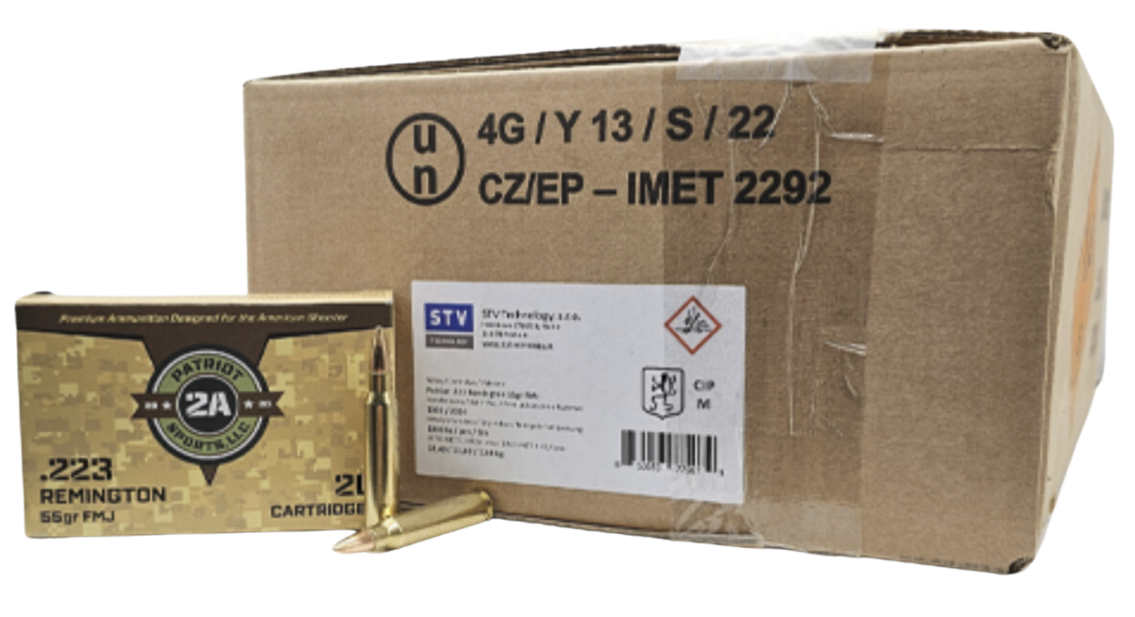 Patriot 2A Sports 223 Rem 55 Gr FMJ Brass Ammunition 1000rd Case ...