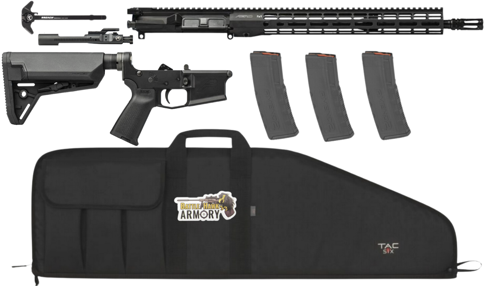 Aero Precision AR-15 5.56 16.3' Pro Rifle Kit, M4E1 Complete Lower, 16.3' CHF 5.56 Pro Upper 15' R-One Mlok, Pro BCG, Breach Charging, Magpul SL-S Stock, 3 Mags, Range Bag