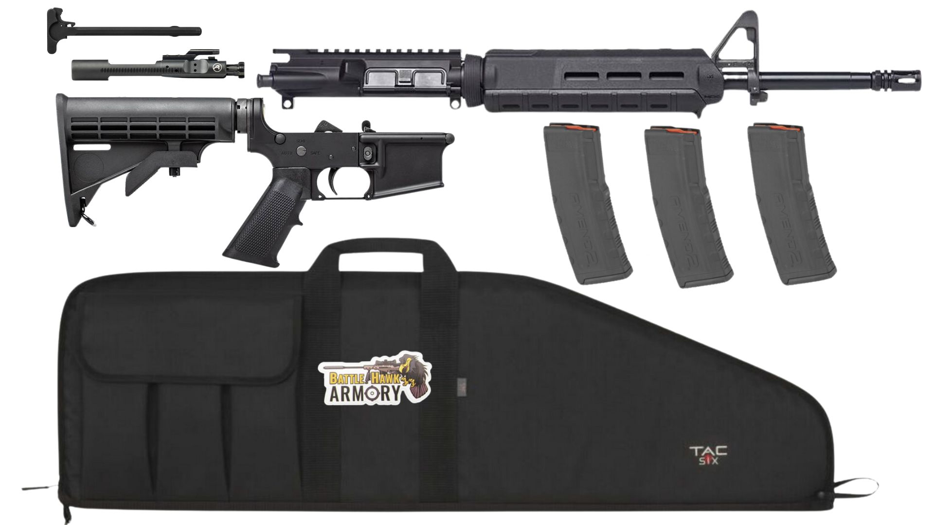 Aero Precision AR-15 5.56 16' M4 Midlength Moe Rifle Kit, M4A1 Complete Lower, 16' Pinned FSB M4 Midlength MOE, Phosphate BCG, Charging Handle, 3 Mags, Range Bag