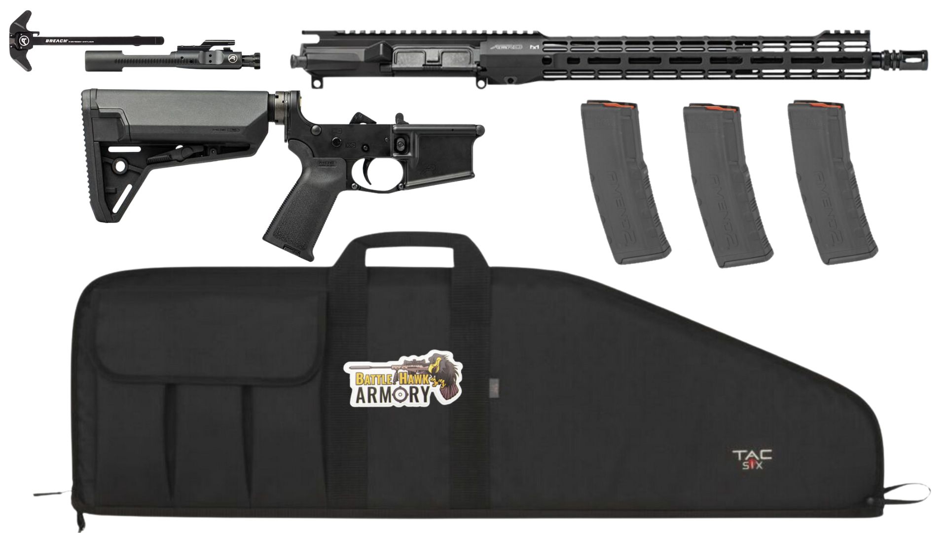 Aero Precision AR-15 5.56 16' Rifle Kit, Complete Lower Receiver w/ SL-S Stock, 16' M4E1 16' 5.56 15' HBAR R-One Upper, Phosphate BCG, Charging Handle, 3 Mags, Range Bag