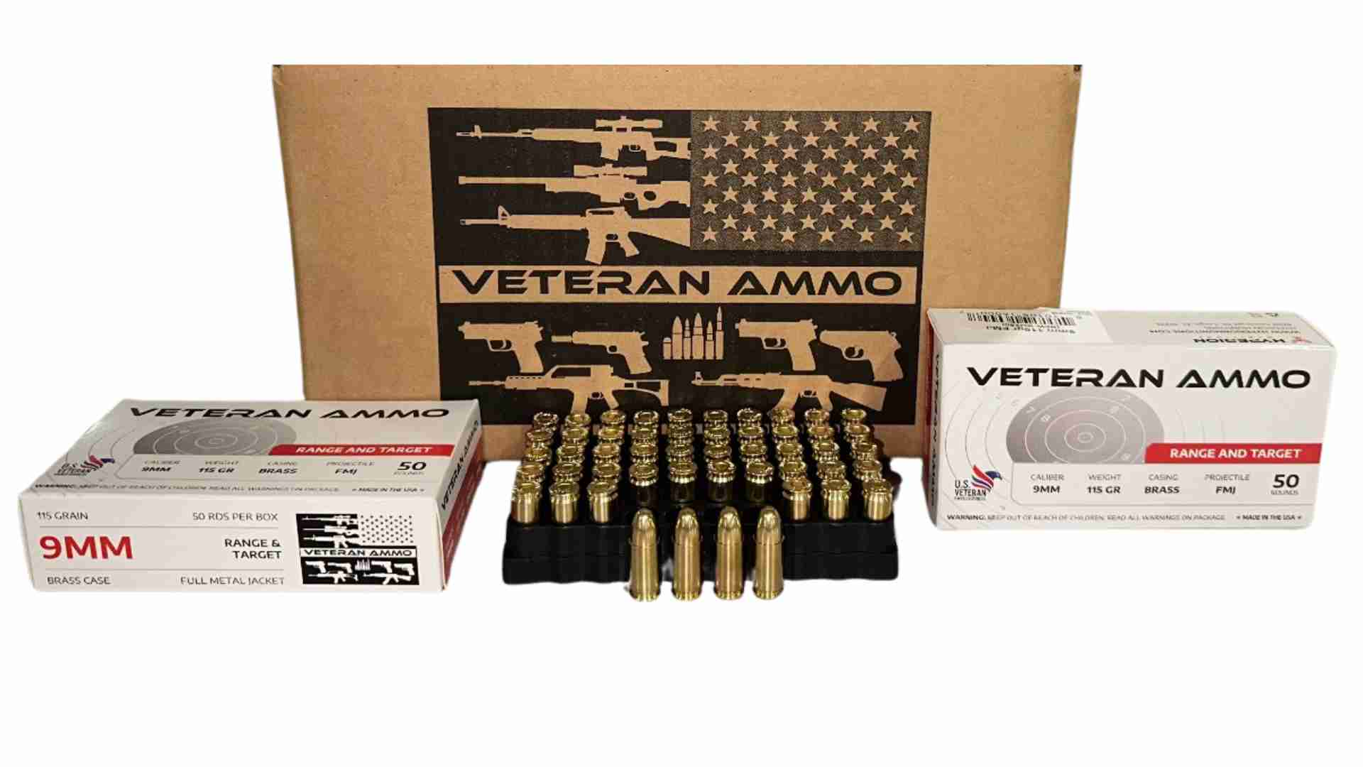 Bulk 9mm Veteran Ammo Brass Cased Centerfire Pistol 1000rd Case of Ammo for sale!