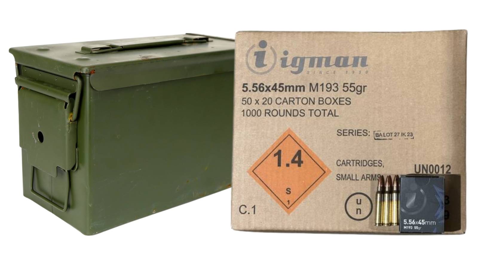 Igman 5.56x45mm NATO 55 Grain M193 Ball Ammunition 1000 Round Case with Ammo Can