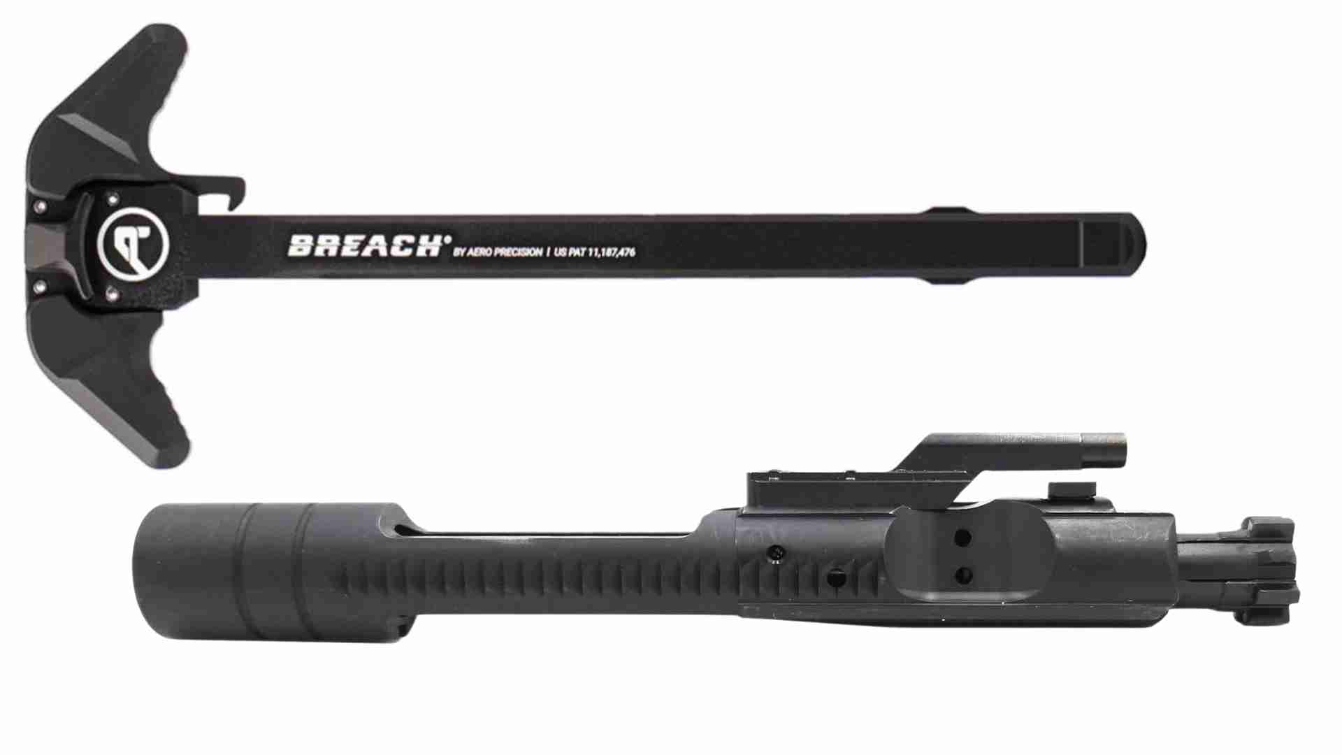 Aero Precision 5.56mm AR-15 Bolt Carrier Group, Carrier Grooves, Black Nitride w/ Breach Large Lever Charging Handle