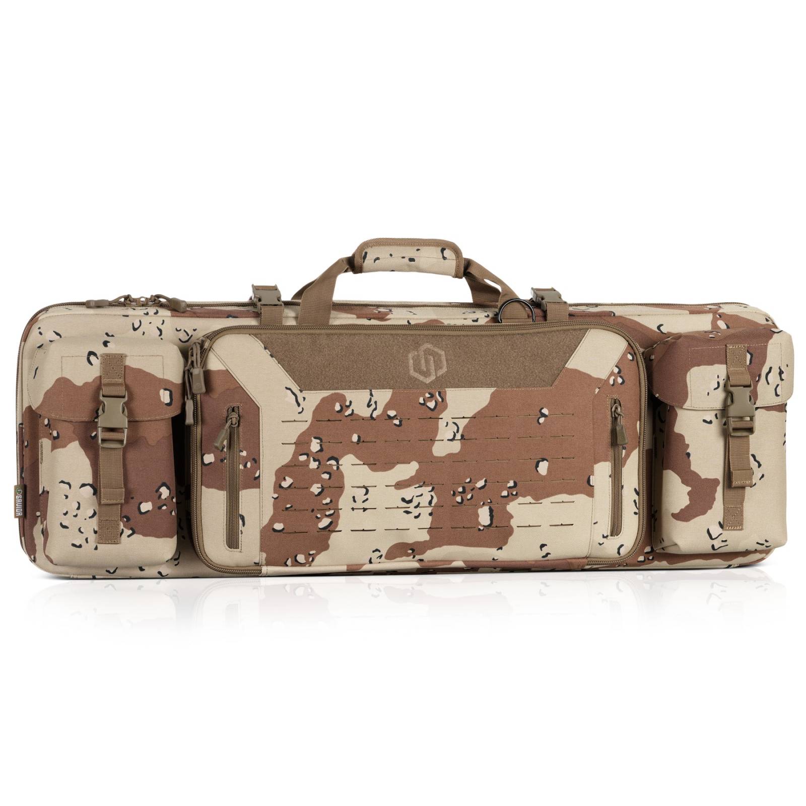 The Savior Equipment Urban Warfare Double Rifle Bag (36') in Chocolate Chip Camo offers rugged 1000D nylon construction, padded compartments for rifles and pistols, and versatile carrying options. Perfect for range, field, or travel.