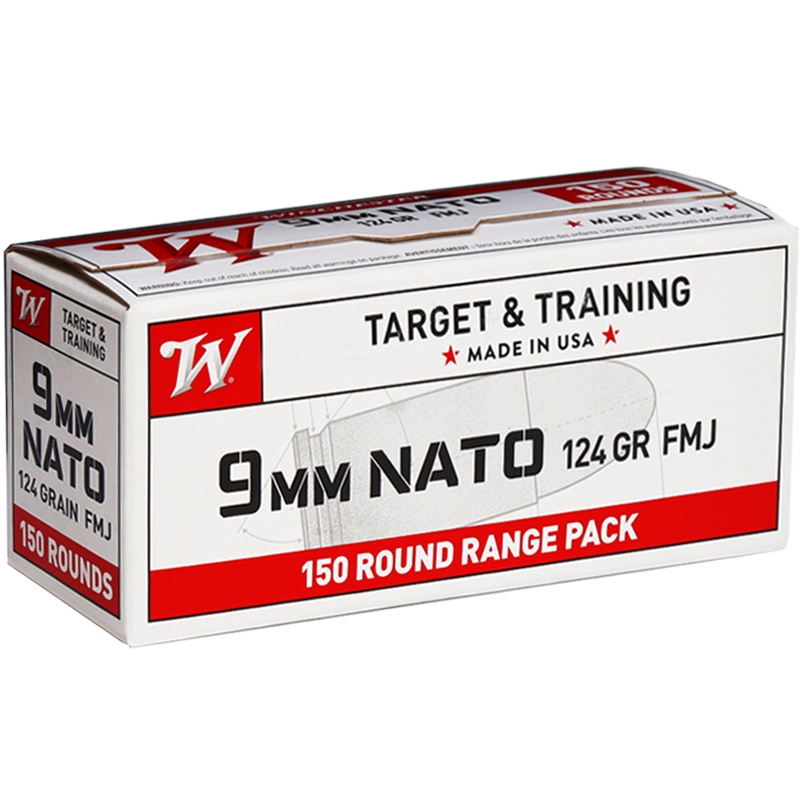 Winchester Repeating Arms Winchester Ammo USA 9mm NATO 124 GR Full Metal Jacket FMJ 150 Bx 5 Cs
