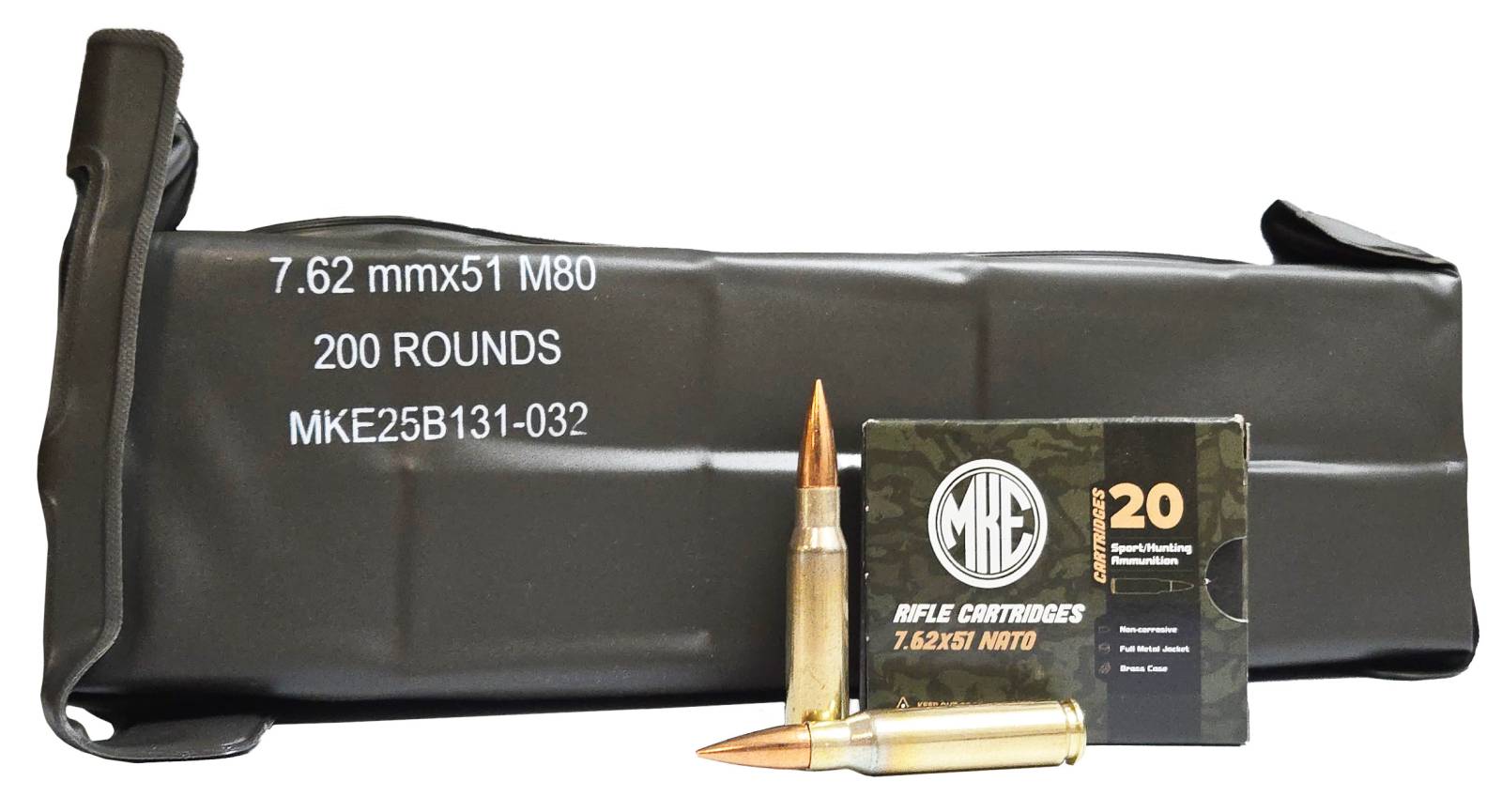 MKE 7.62x51mm NATO (308) 147 GR M80 FMJ BRASS RIFLE AMMUNITION 1000 rd ...