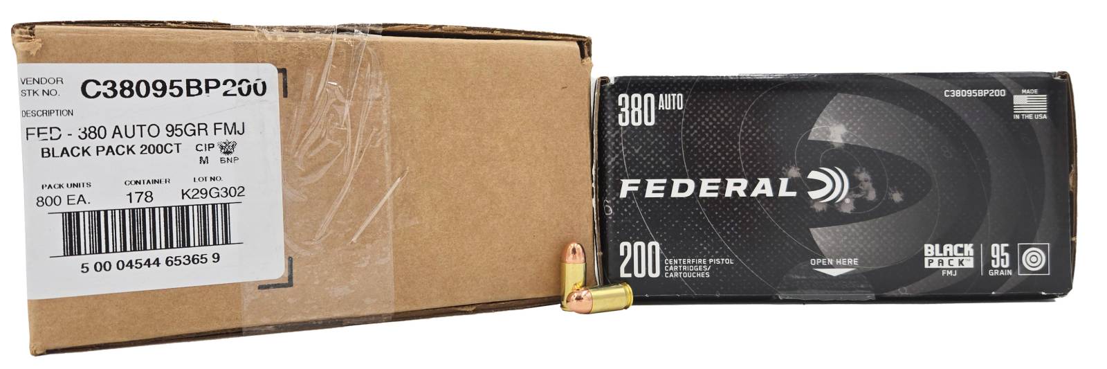 FEDERAL BLACK PACK 380 AUTO 95 GRAIN FULL METAL JACKET AMMUNITION 800 ...