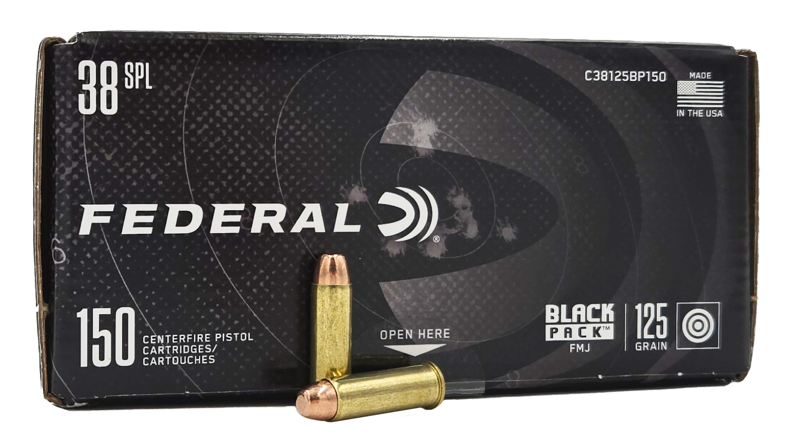 Federal Federal Black Pack 38 Special 125 Grain Full Metal Jacket Ammunition 150 RD Box