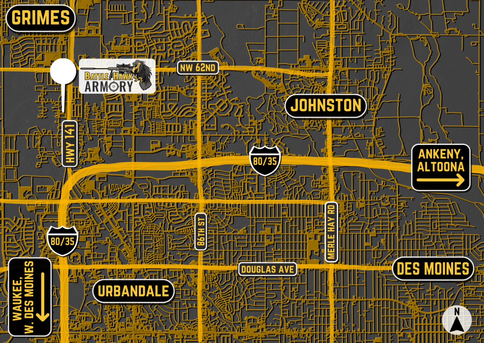 BattleHawk Armory Des Moines Metro Service Area Map
