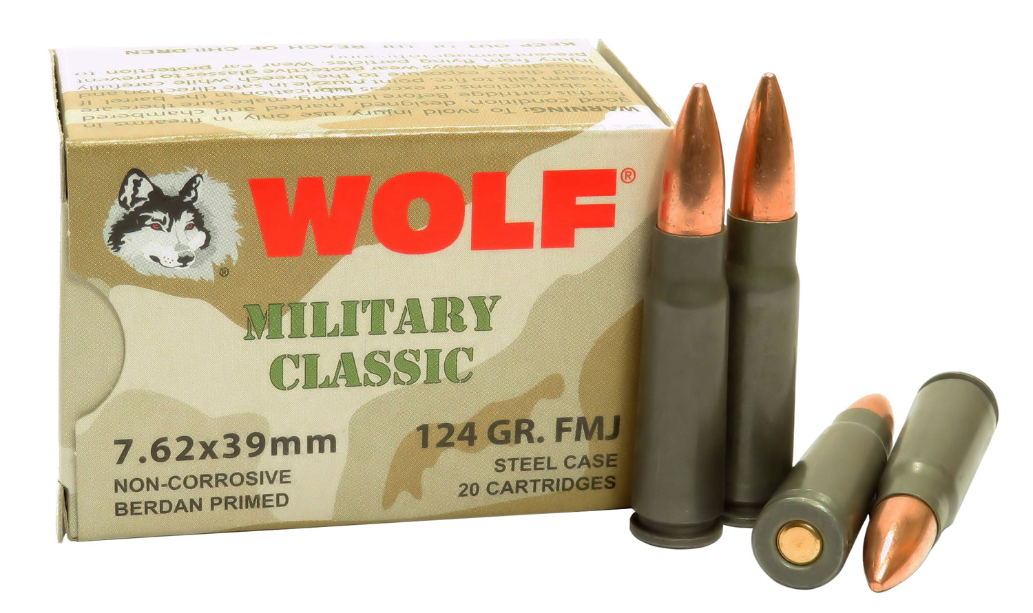 Wolf Mc762Bfmj Military Classic 7.62x39mm 124 GR Full Metal Jacket FMJ 20 Bx 50 Cs