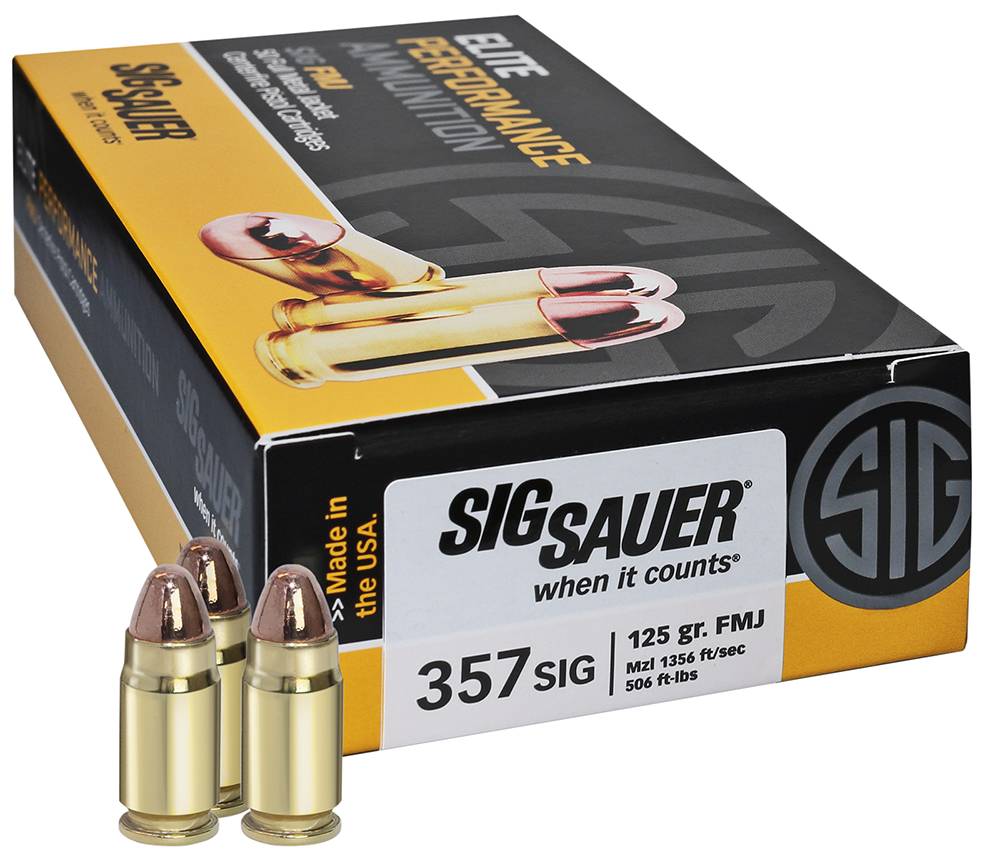 Sig Sauer E357B150 Elite Ball 357 Sig 125 GR Full Metal Jacket FMJ 50 Bx 20 Cs