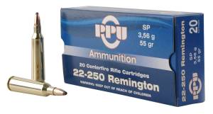 PPU PP22250 Standard Rifle  22-250 Remington 55 GR Soft Point (SP) 20rd BOX