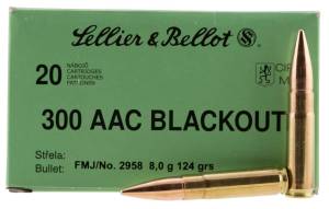 Sellier & Bellot 300BLKA Rifle  300 Blackout 124 gr Full Metal Jacket 20 Bx/ 50 Cs