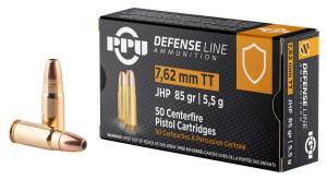 PPU PPD7T Defense  7.62x25mm Tokarev 85 gr Jacketed Hollow Point (JHP) 50 Bx/ 10 Cs