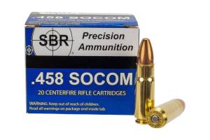 SBR Precision Ammunition .458 SOCOM 450 Gr FMJ (TCJ) HV 20rds