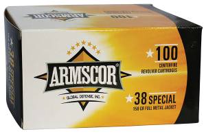 ARMSCOR 38 SPECAIL 158GR FMJ PISTOL AMMUNITION 100RD BOX