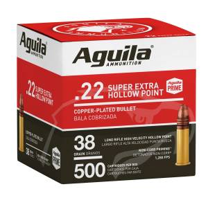 Aguila 1B221118 High Velocity 22 LR 38 gr Copper-Plated Hollow Point 500 Bx/4 Cs